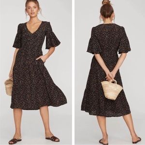 Faithfull The Brand Melia Ditsy Floral Print Black Midi Dress